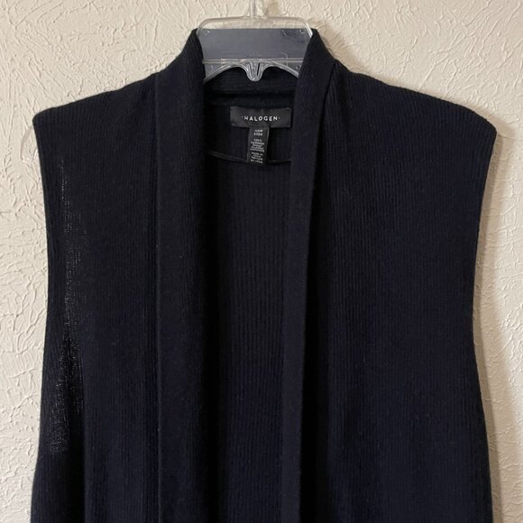 Halogen Cashmere Ribbed Black Vest, One Size - Picture 5 of 5